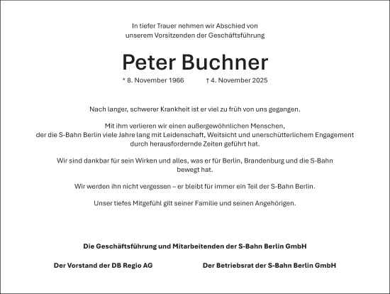 Traueranzeige von Peter Buchner von Tagesspiegel