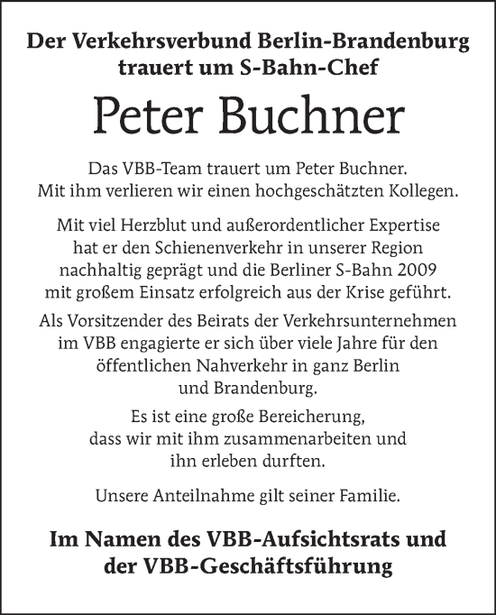 Traueranzeige von Peter Buchner von Tagesspiegel