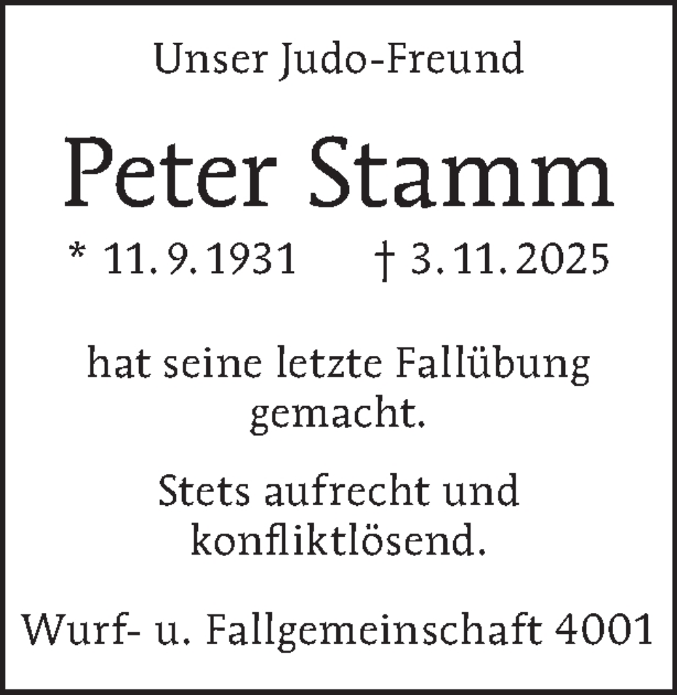  Traueranzeige für Peter Stamm vom 22.11.2025 aus Tagesspiegel