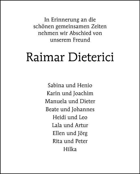 Traueranzeige von Raimar Dieterici von Tagesspiegel