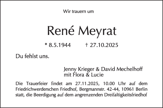 Traueranzeige von René Meyrat von Tagesspiegel