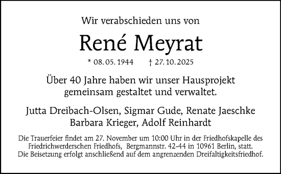 Traueranzeige von René Meyrat von Tagesspiegel
