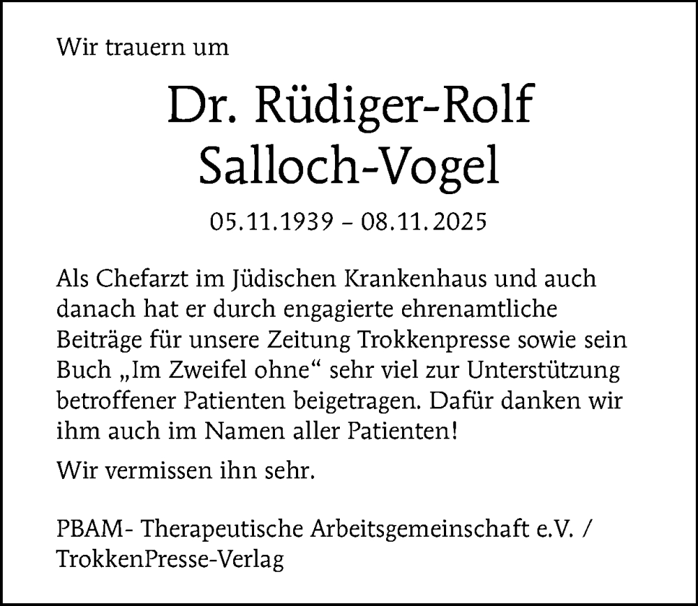  Traueranzeige für Rüdiger-Rolf Salloch-Vogel vom 29.11.2025 aus Tagesspiegel