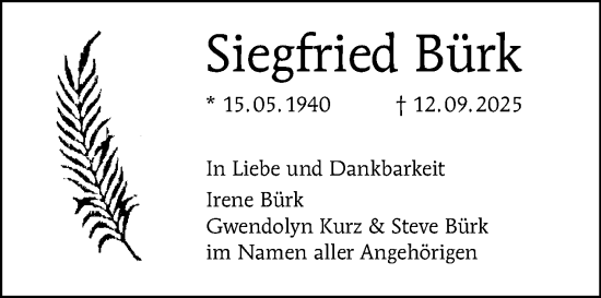 Traueranzeige von Siegfried Bürk von Tagesspiegel
