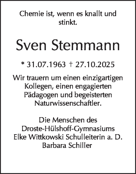 Traueranzeige von Sven Stemmann von Tagesspiegel