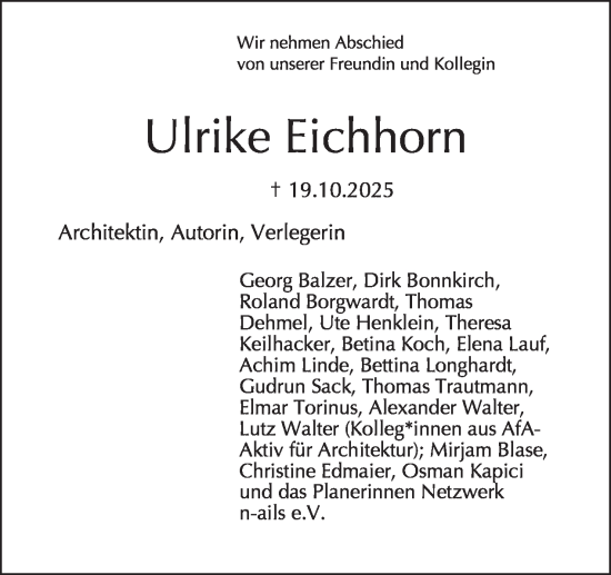 Traueranzeige von Ulrike Eichhorn von Tagesspiegel