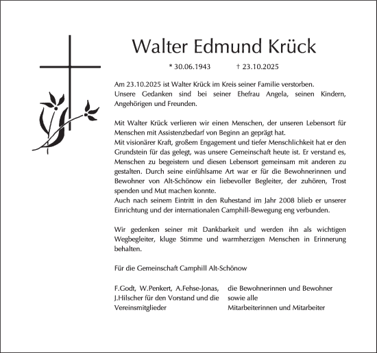Traueranzeige von Walter Edmund Krück von Tagesspiegel