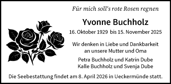Traueranzeige von Yvonne Buchholz von Tagesspiegel