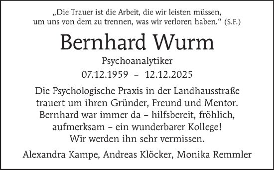 Traueranzeige von Bernhard Wurm von Tagesspiegel