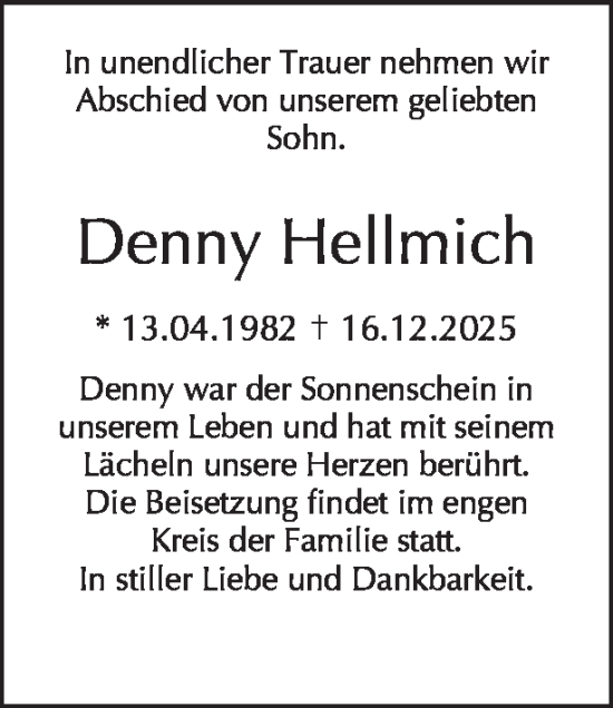 Traueranzeige von Denny Hellmich von Tagesspiegel