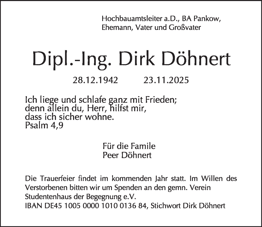  Traueranzeige für Dirk Döhnert vom 06.12.2025 aus Tagesspiegel