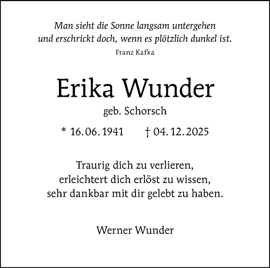 Traueranzeige von Erika Wunder von Tagesspiegel