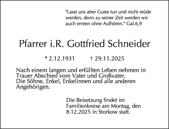 Traueranzeige von Gottfried Schneider von Tagesspiegel