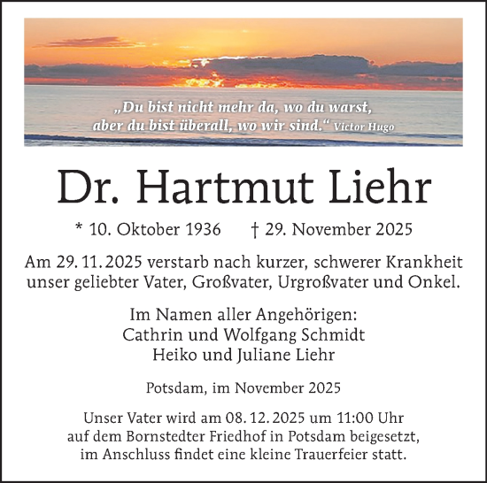 Traueranzeige von Hartmut Liehr von Tagesspiegel