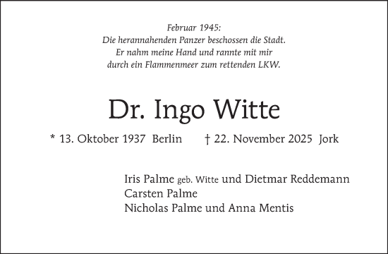 Traueranzeige von Ingo Witte von Tagesspiegel