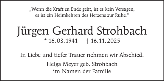 Traueranzeige von Jürgen Gerhard Strohbach von Tagesspiegel
