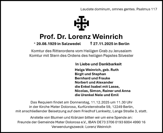Traueranzeige von Lorenz Weinrich von Tagesspiegel