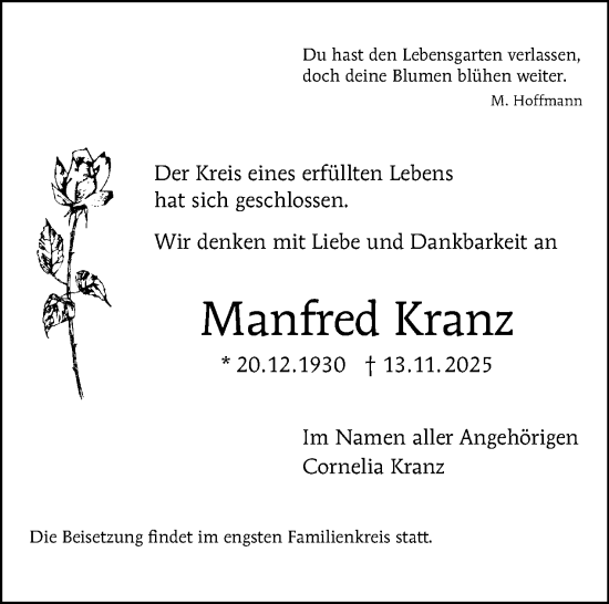 Traueranzeige von Manfred Kranz von Tagesspiegel