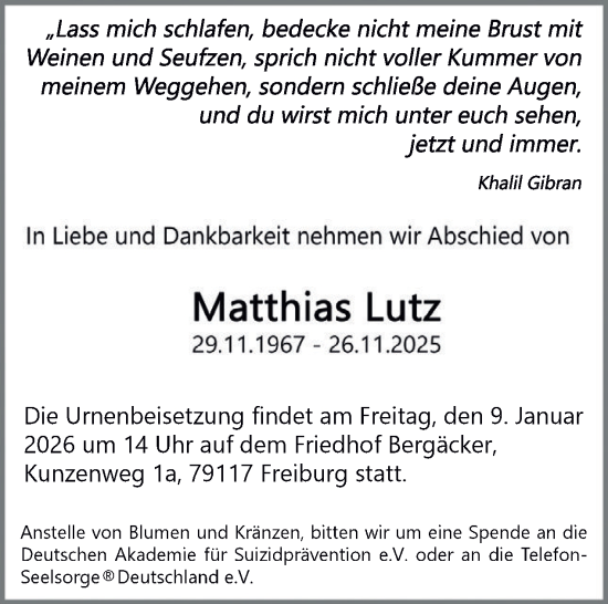 Traueranzeige von Matthias Lutz von Tagesspiegel