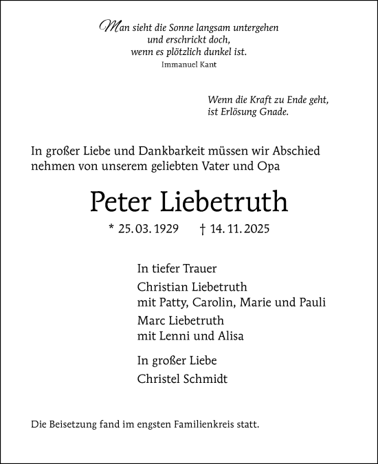 Traueranzeige von Peter Liebetruth von Tagesspiegel