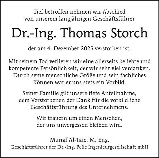 Traueranzeige von Thomas Storch von Tagesspiegel
