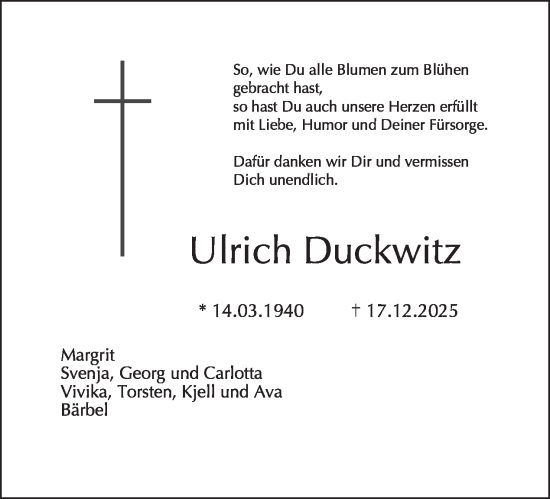 Traueranzeige von Ulrich Duckwitz von Tagesspiegel