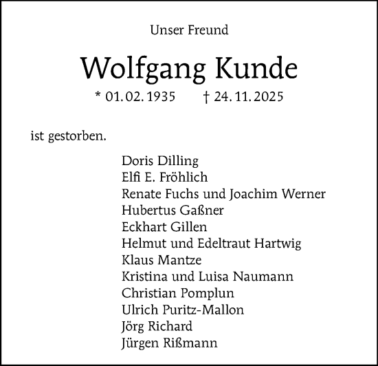 Traueranzeige von Wolfgang Kunde von Tagesspiegel