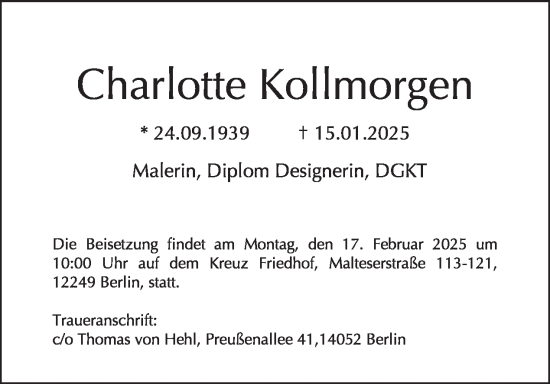 Traueranzeige von Charlotte Kollmorgen von Tagesspiegel