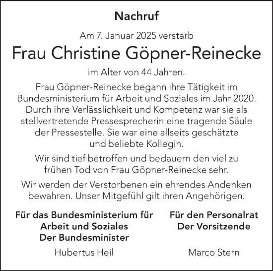 Traueranzeige von Christine Göpner-Reinecke von Tagesspiegel