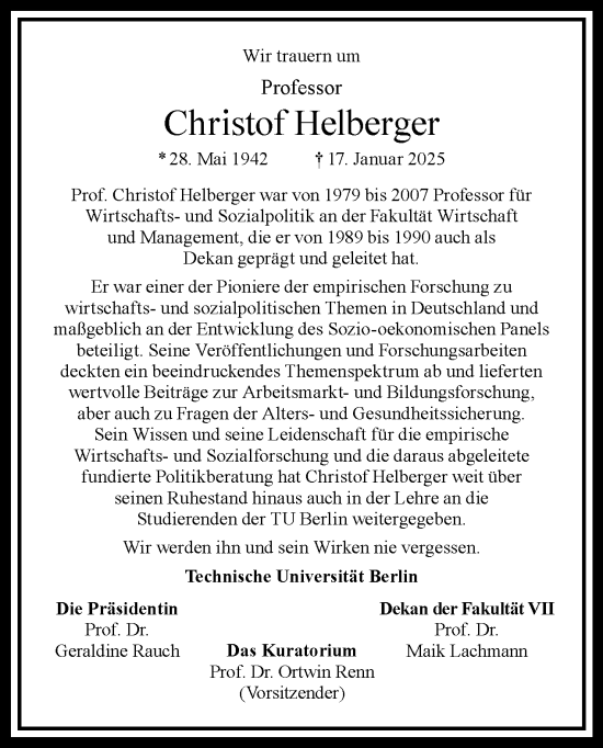 Traueranzeige von Christof Helberger von Tagesspiegel