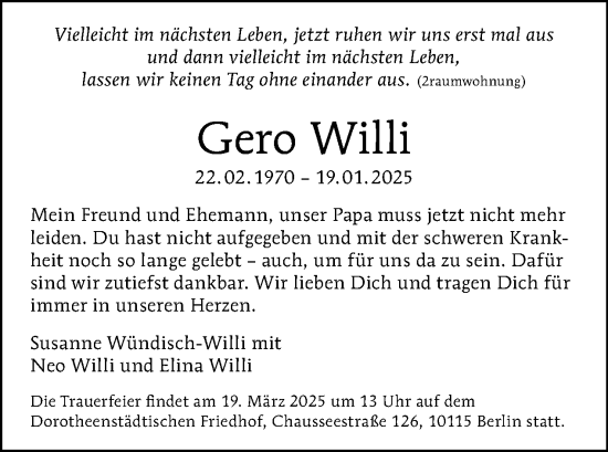 Traueranzeige von Gero Willi von Tagesspiegel