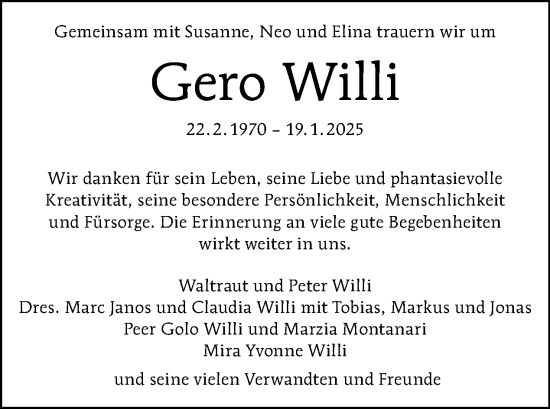 Traueranzeige von Gero Willi von Tagesspiegel