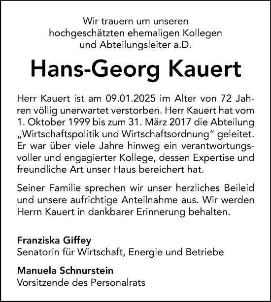 Traueranzeige von Hans-Georg Kauert von Tagesspiegel