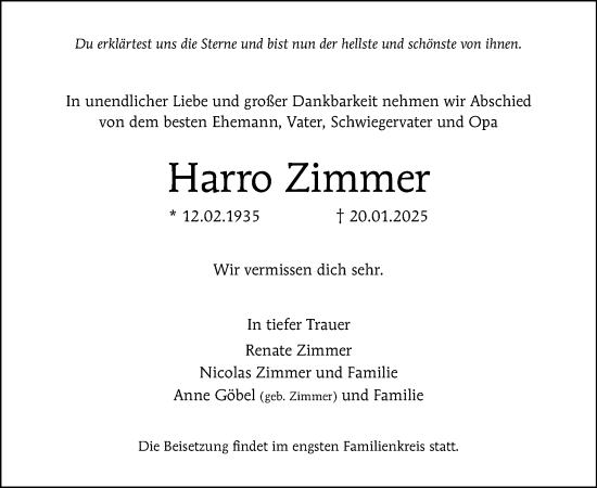 Traueranzeige von Harro Zimmer von Tagesspiegel