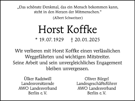 Traueranzeige von Horst Koffke von Tagesspiegel