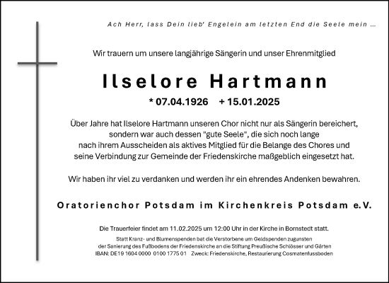 Traueranzeige von Ilselore Hartmann von Tagesspiegel