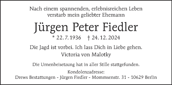 Traueranzeige von Jürgen Peter Fiedler von Tagesspiegel