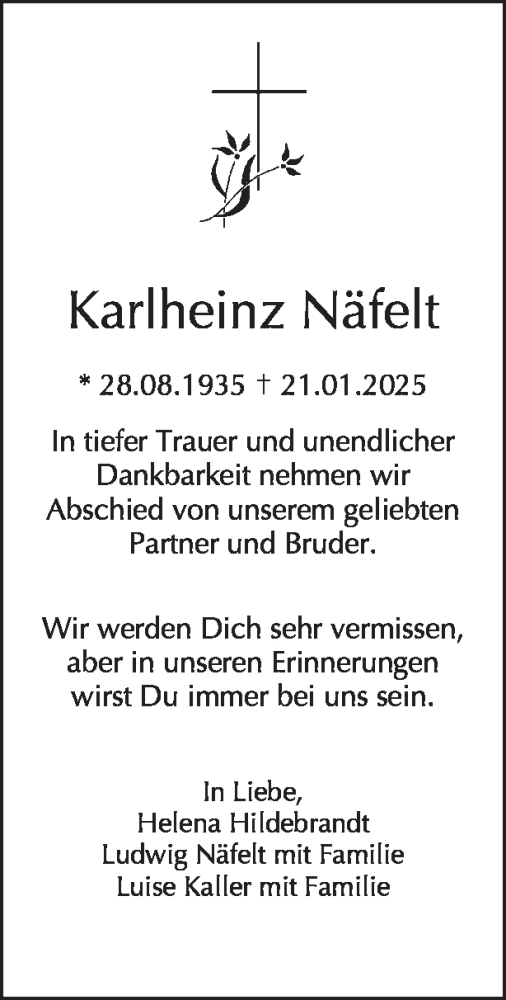 Traueranzeige von Karlheinz Näfelt von Tagesspiegel