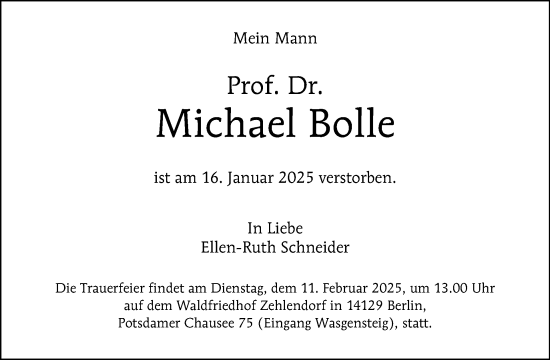 Traueranzeige von Michael Bolle von Tagesspiegel