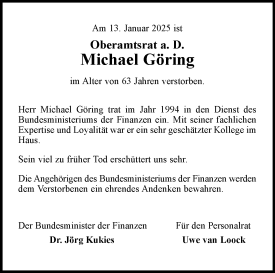 Traueranzeige von Michael Göring von Tagesspiegel