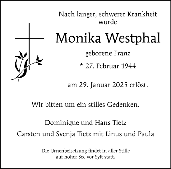 Traueranzeige von Monika Westphal von Tagesspiegel