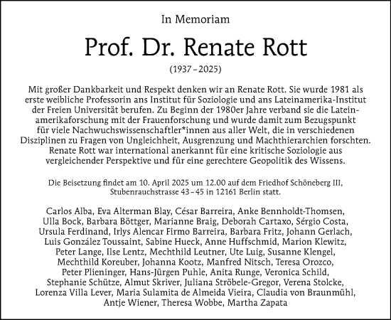 Traueranzeige von Renate Rott von Tagesspiegel