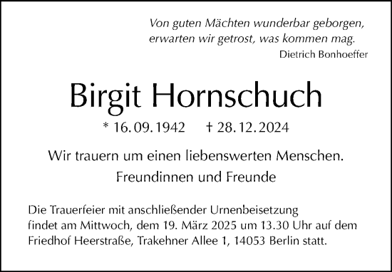 Traueranzeige von Birgit Hornschuch von Tagesspiegel