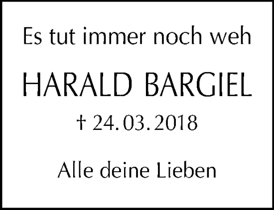 Traueranzeige von Harald Bargiel von Tagesspiegel