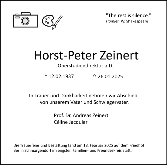 Traueranzeige von Horst-Peter Zeinert von Tagesspiegel