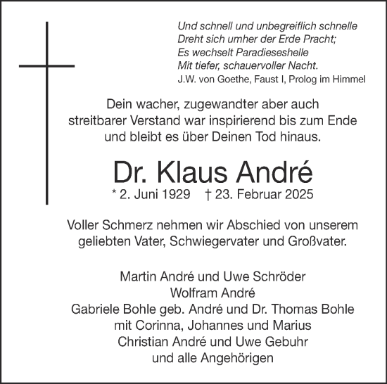 Traueranzeige von Klaus André von Tagesspiegel
