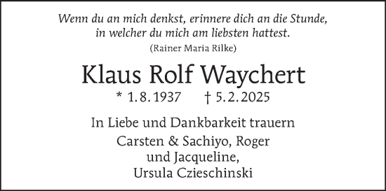 Traueranzeige von Klaus Rolf Waychert von Tagesspiegel