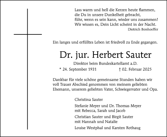 Traueranzeige von Herbert Sauter von Tagesspiegel