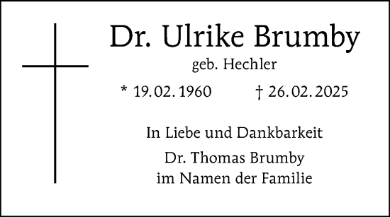 Traueranzeige von Ulrike Brumby von Tagesspiegel