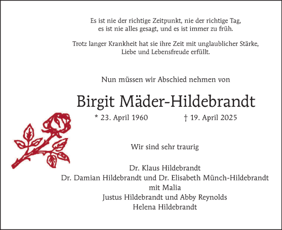 Traueranzeige von Birgit Mäder-Hildebrandt von Tagesspiegel